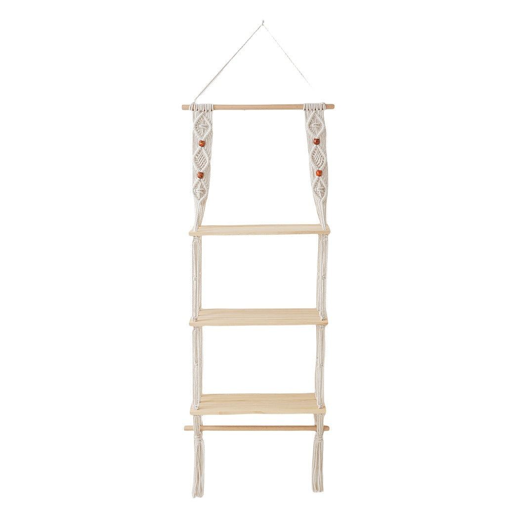 Macrame Hanging Shelf with Natural Wood Accents | High & Bury