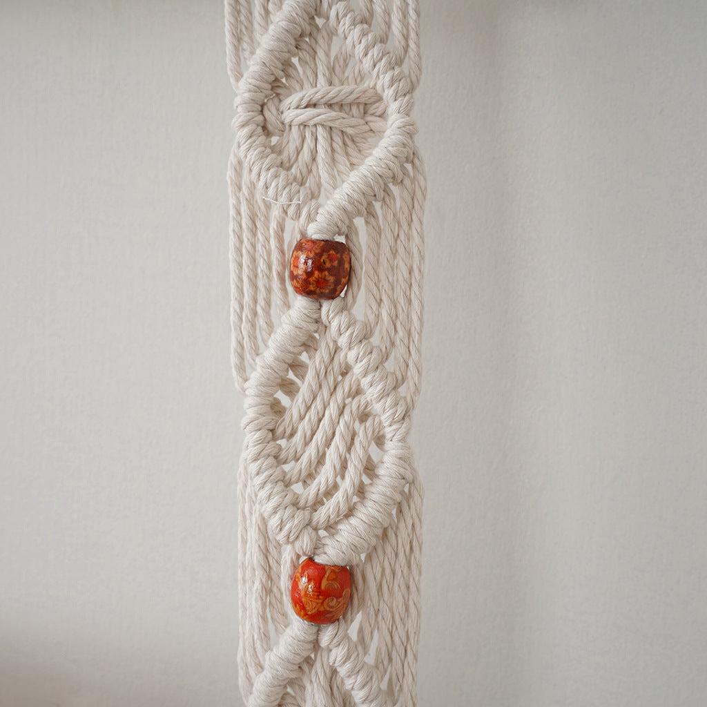 Macrame Hanging Shelf with Natural Wood Accents | High & Bury