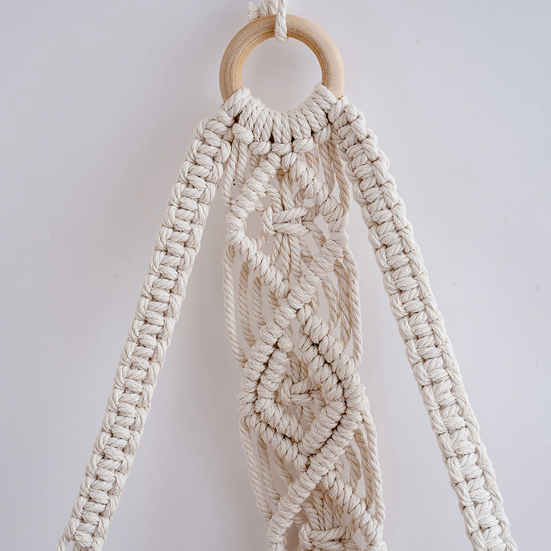 Macrame Hanging Shelf with Natural Wood Base | High & Bury