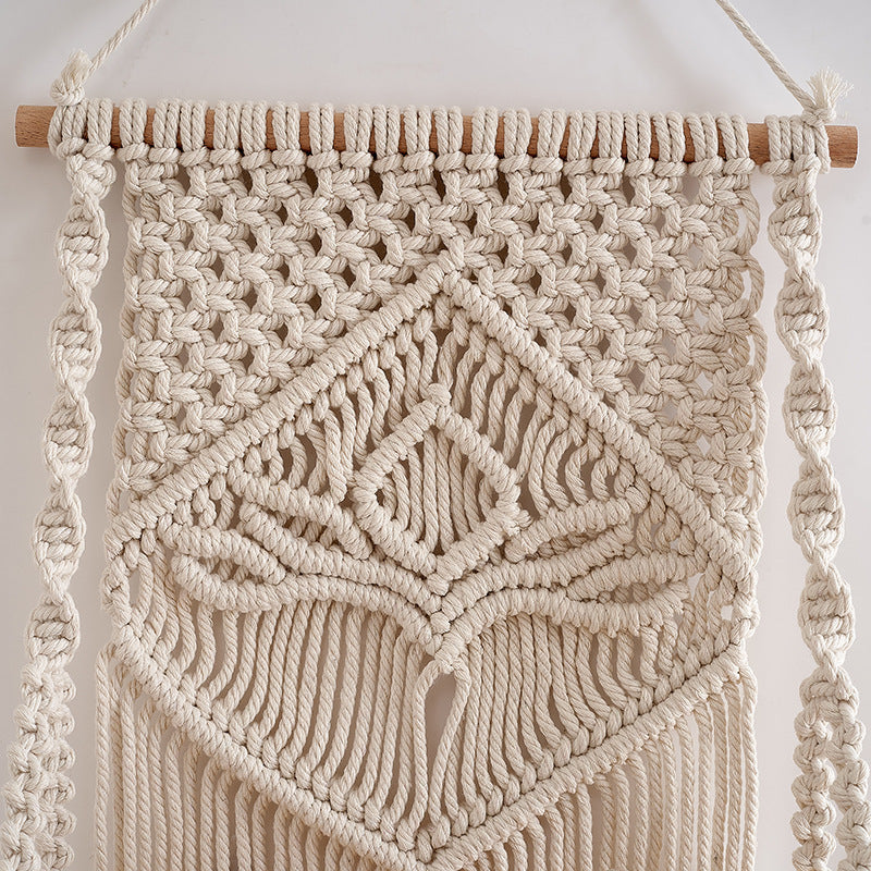 Macrame Hanging Shelf with Natural Wood Base | High & Bury