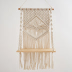 Macrame Hanging Shelf with Natural Wood Base | High & Bury