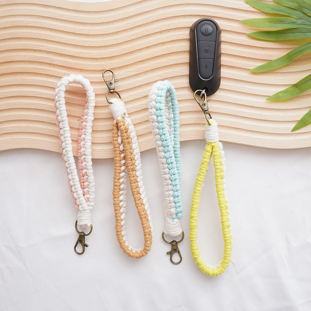 Macrame Keychain Holder Apricot Blue | High & Bury