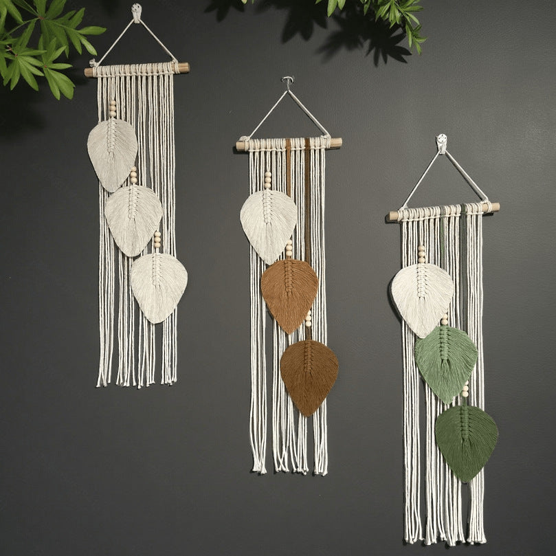 Macrame Leaf Wall Hanging Green Off White | High & Bury