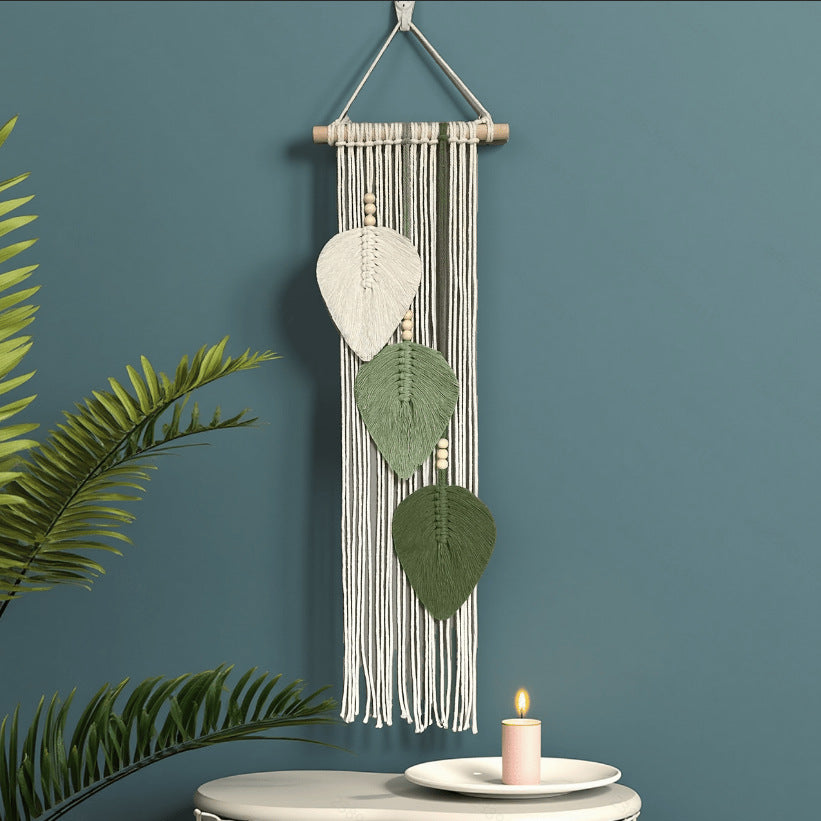 Macrame Leaf Wall Hanging Green Off White | High & Bury