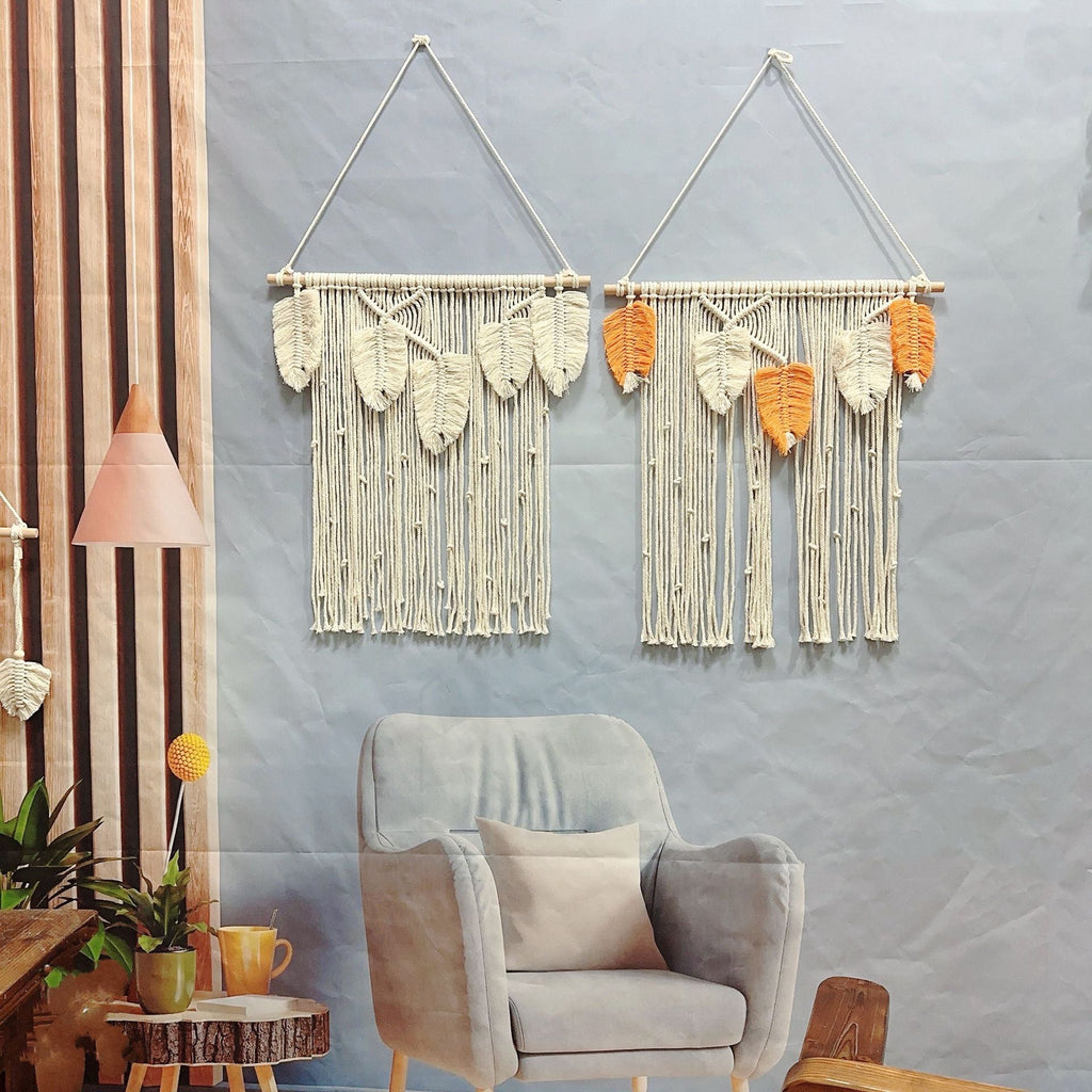 Macrame Leaf Wall Hanging Off White Multicolor | High & Bury