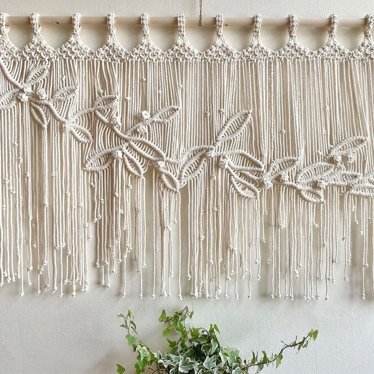 Macrame Leaf Wall Tapestry with Decorative Fringes | High & Bury