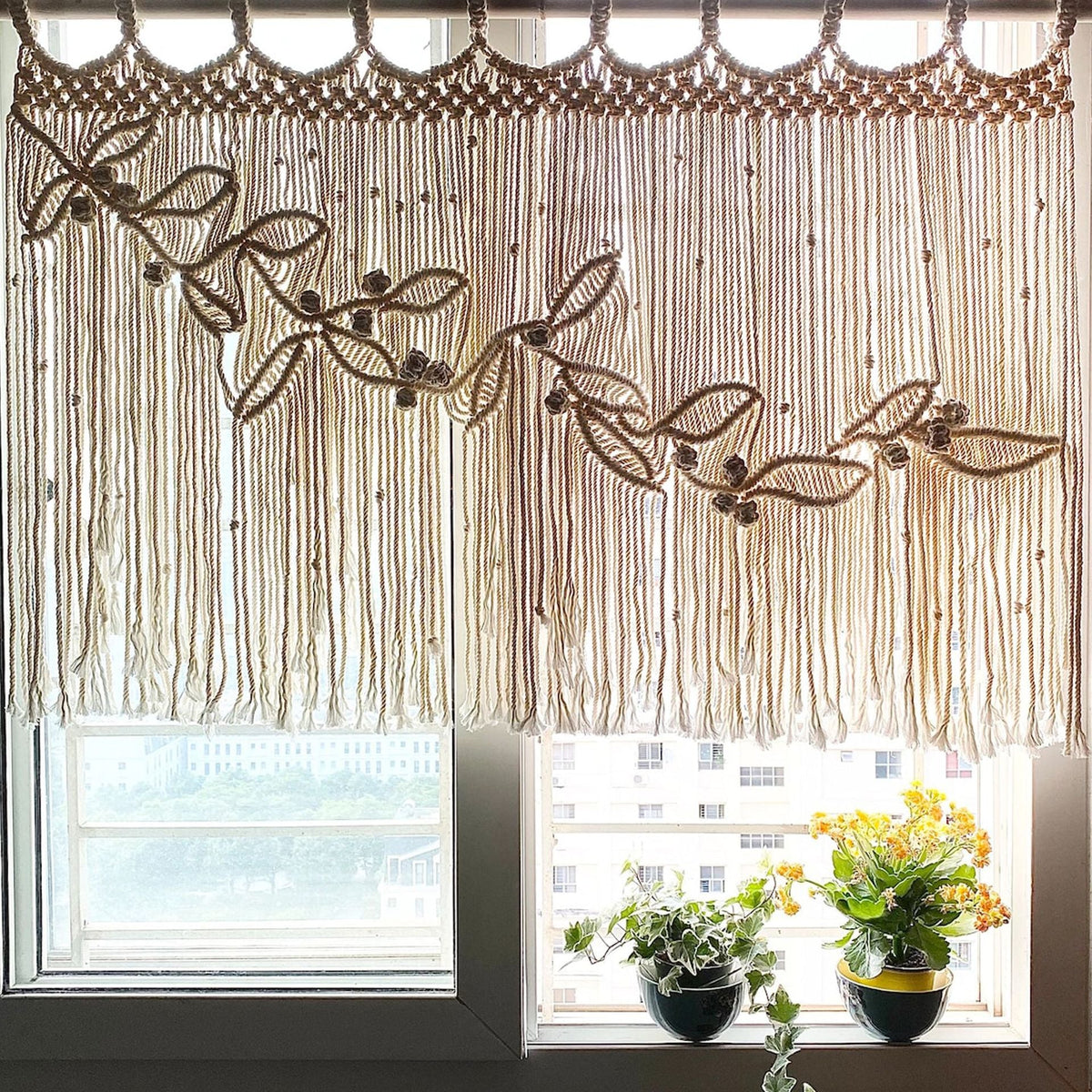 Macrame Leaf Wall Tapestry with Decorative Fringes | High & Bury