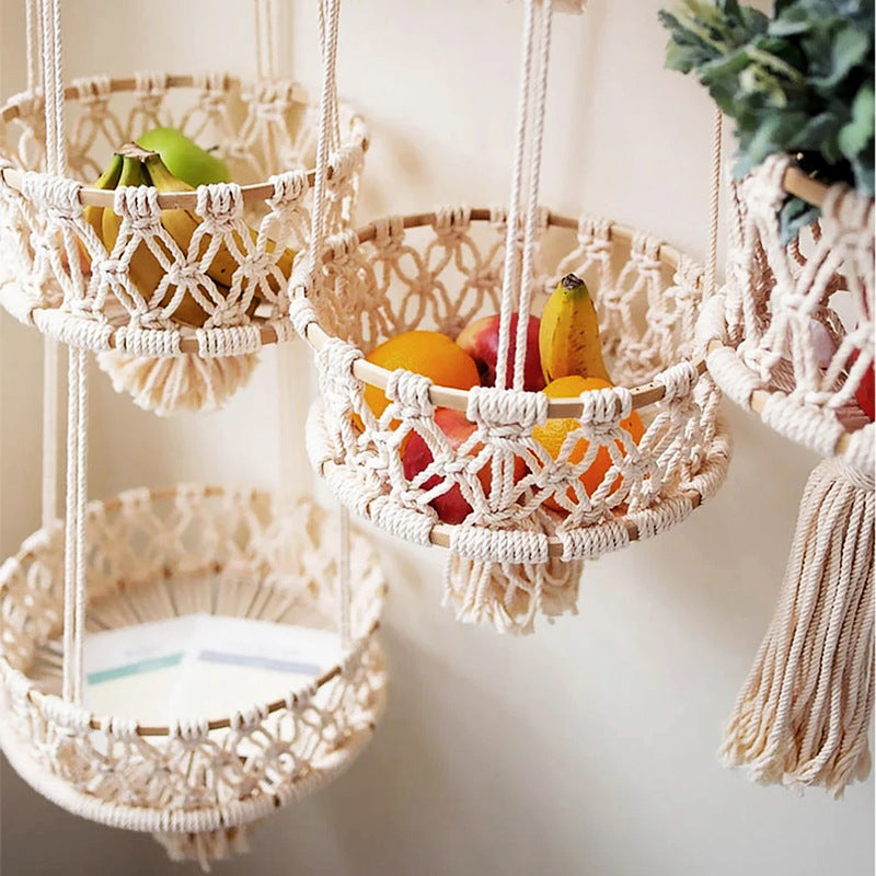 Macrame Plant Hanger Double-Layered Size Beige No Text Provided for Translation | High & Bury