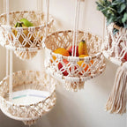 Macrame Plant Hanger Double-Layered Size Beige No Text Provided for Translation | High & Bury