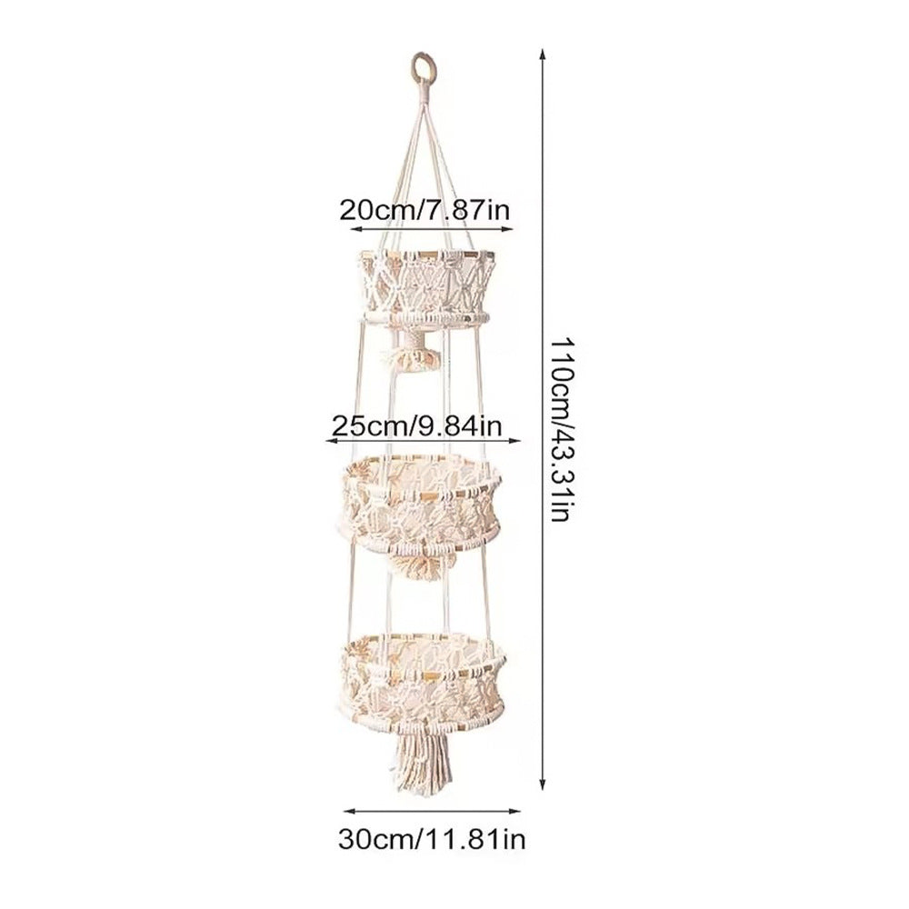 Macrame Plant Hanger Double-Layered Size Beige No Text Provided for Translation | High & Bury
