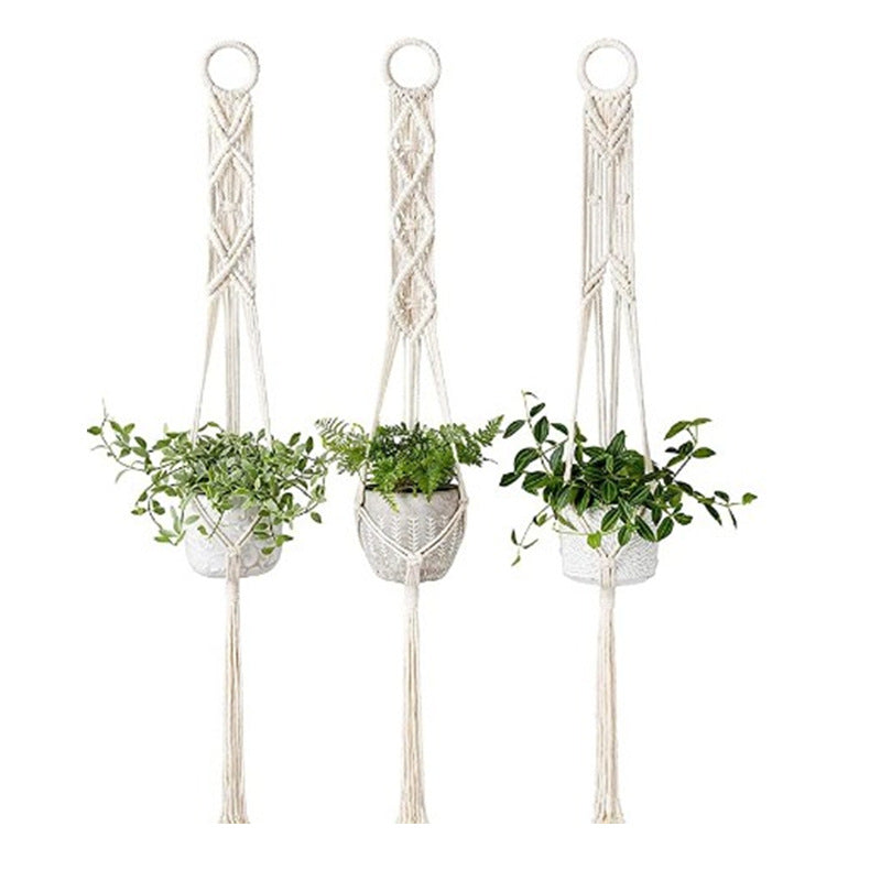 Macrame Plant Hanger Gray Iron Basket Red | High & Bury
