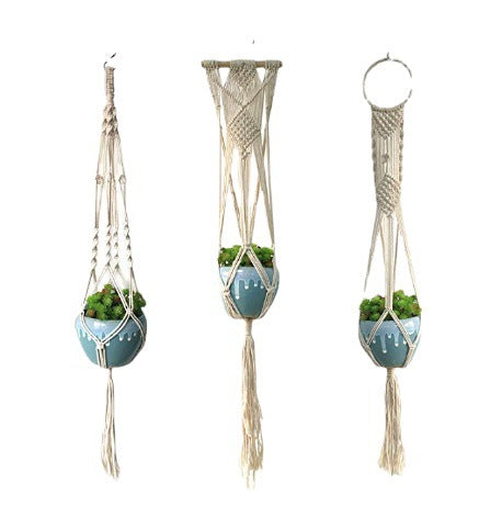 Macrame Plant Hanger Gray Iron Basket Red | High & Bury