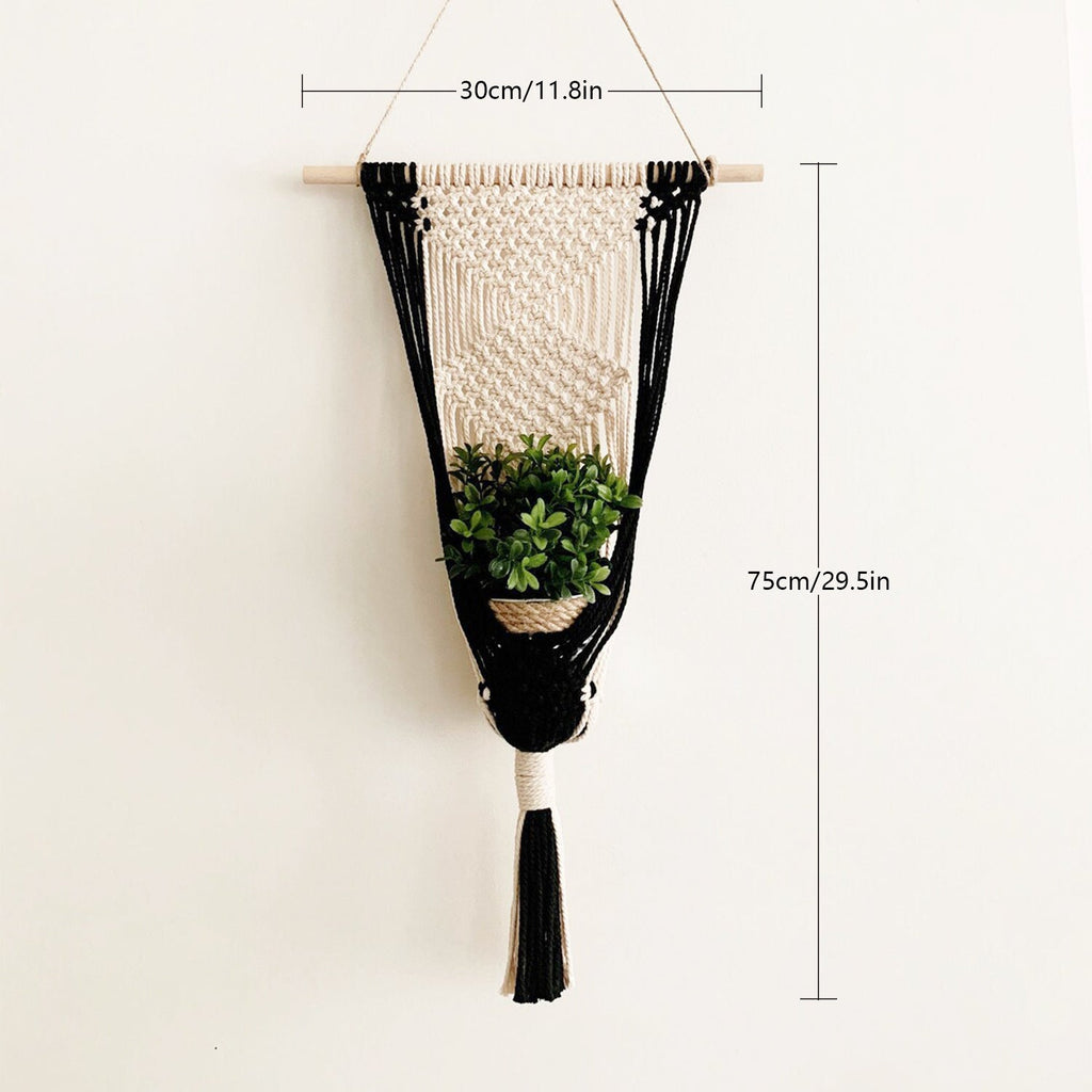 Macrame Plant Hanger Khaki Black | High & Bury