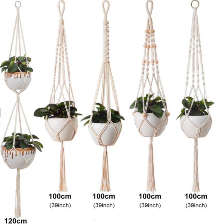 Macrame Plant Hanger Natural Wood Brick Red | High & Bury