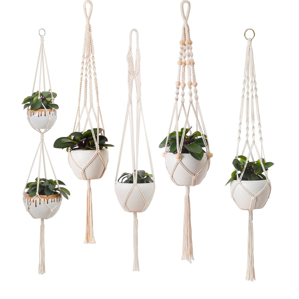 Macrame Plant Hanger Natural Wood Brick Red | High & Bury