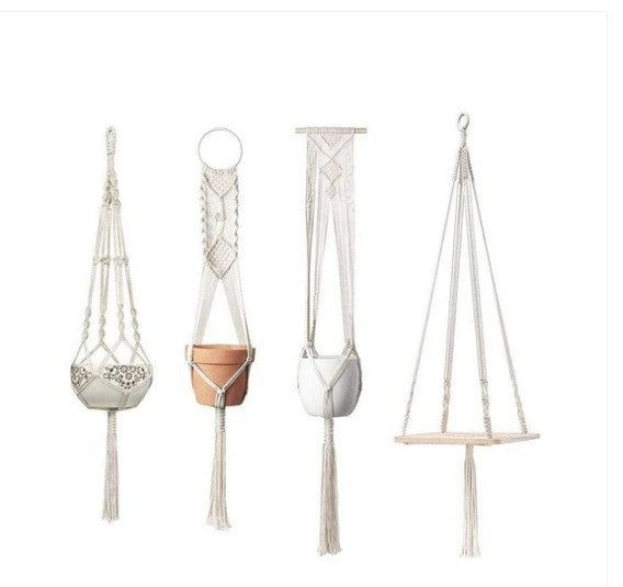 Macrame Plant Hanger Natural Wood Brick Red | High & Bury