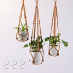 Macrame Plant Hanger Natural Wood Brick Red | High & Bury