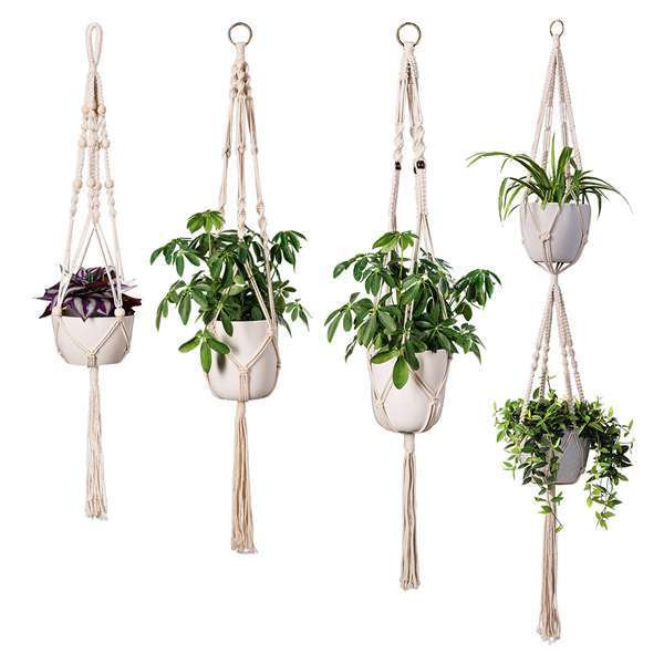 Macrame Plant Hanger Natural Wood Brick Red | High & Bury
