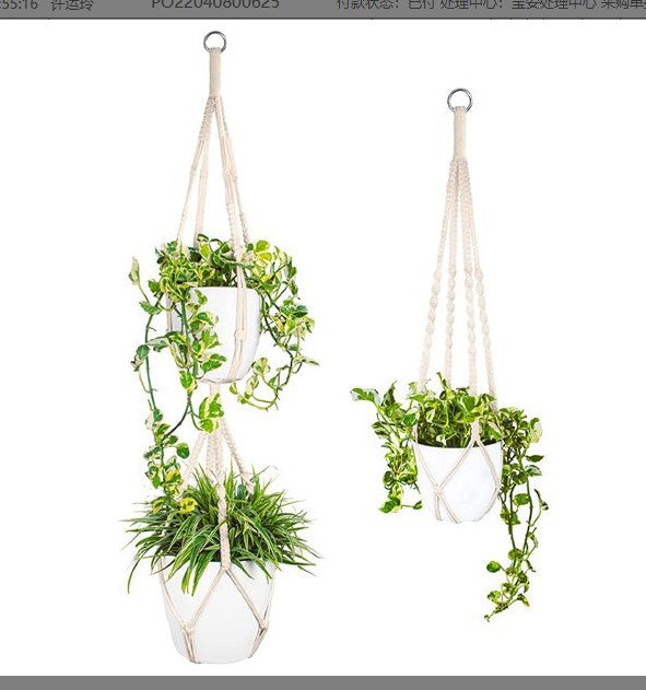 Macrame Plant Hanger Natural Wood Brick Red | High & Bury