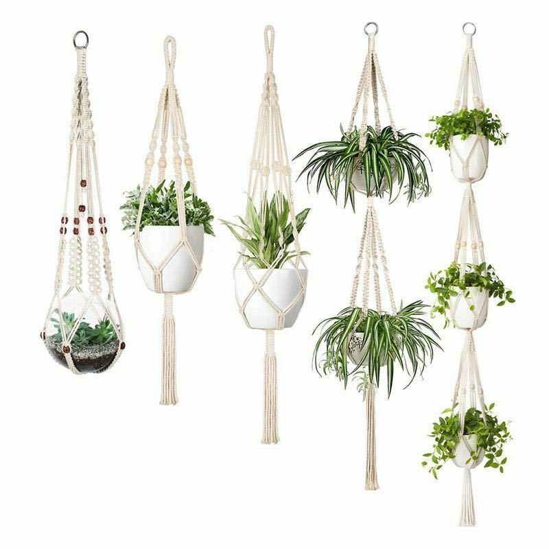 Macrame Plant Hanger Natural Wood Brick Red | High & Bury