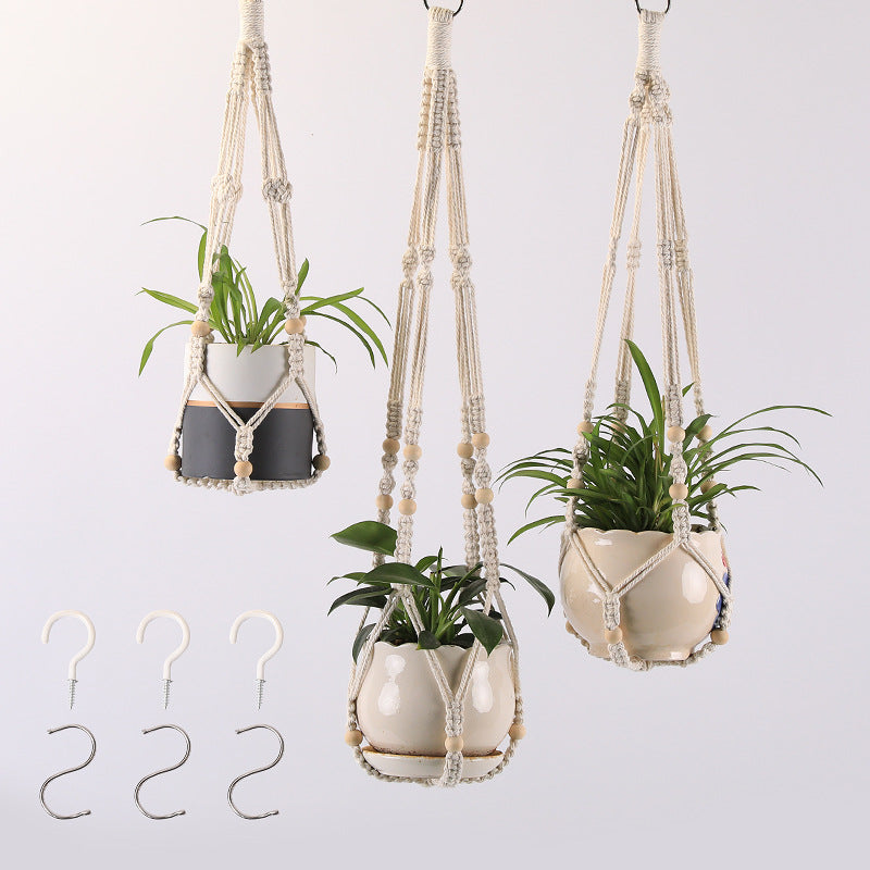 Macrame Plant Hanger Natural Wood Brick Red | High & Bury