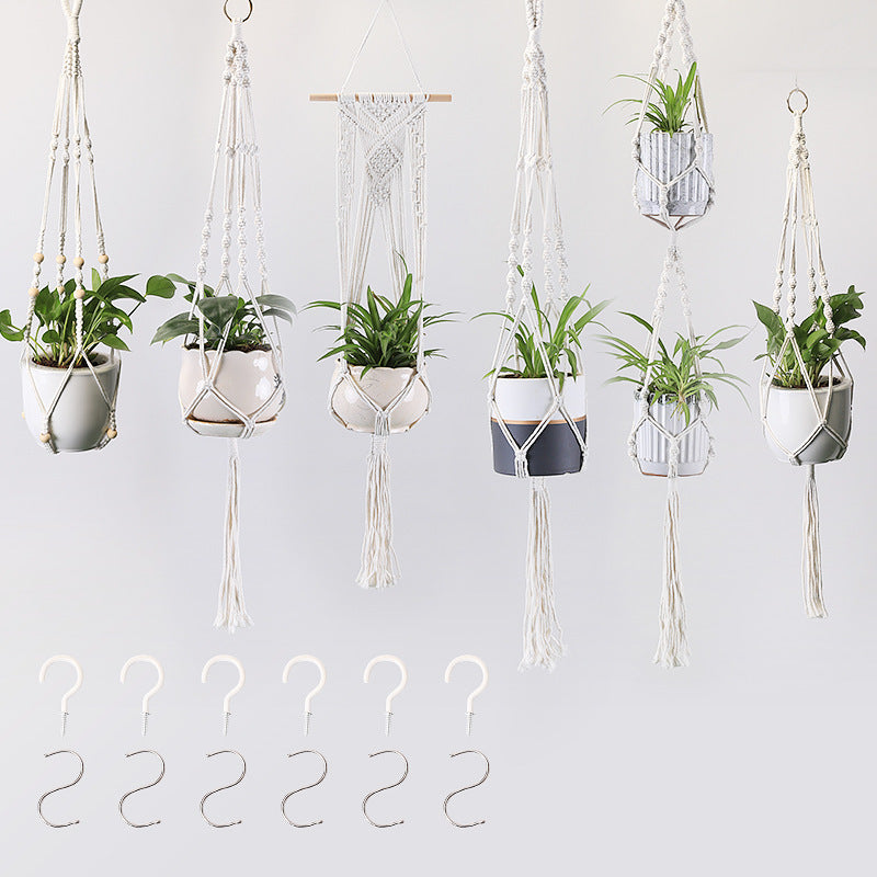 Macrame Plant Hanger Natural Wood Brick Red | High & Bury