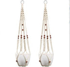 Macrame Plant Hanger Natural Wood Brick Red | High & Bury
