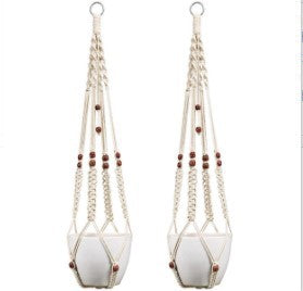 Macrame Plant Hanger Natural Wood Brick Red | High & Bury