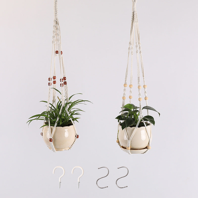 Macrame Plant Hanger Natural Wood Brick Red | High & Bury