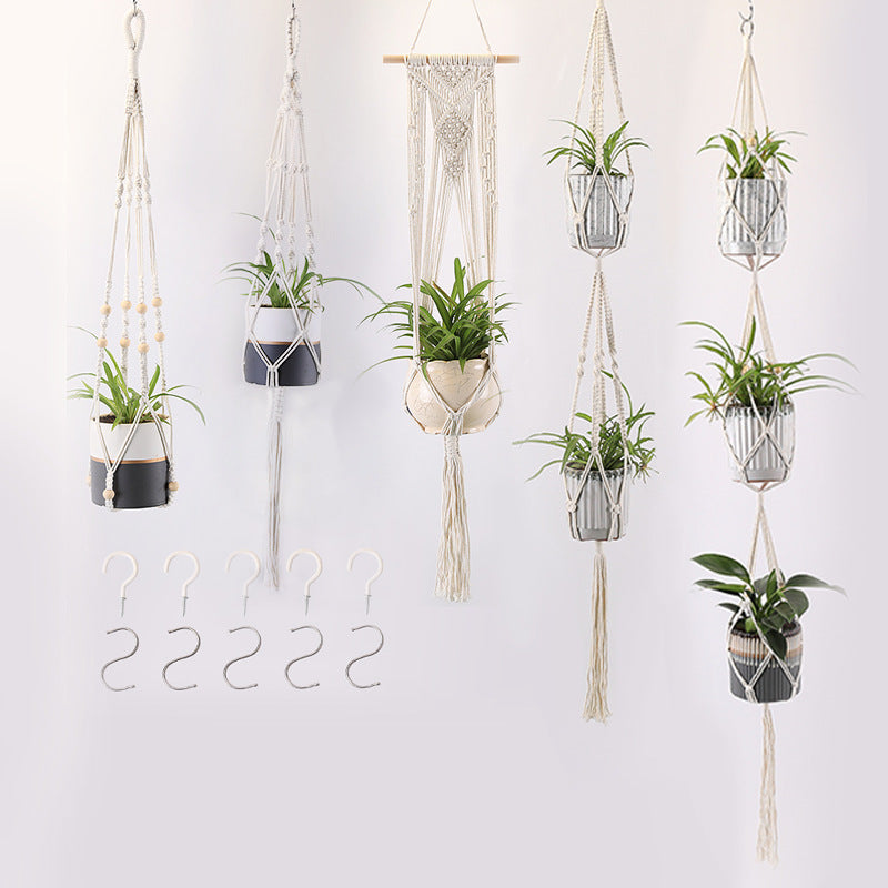 Macrame Plant Hanger Natural Wood Brick Red | High & Bury
