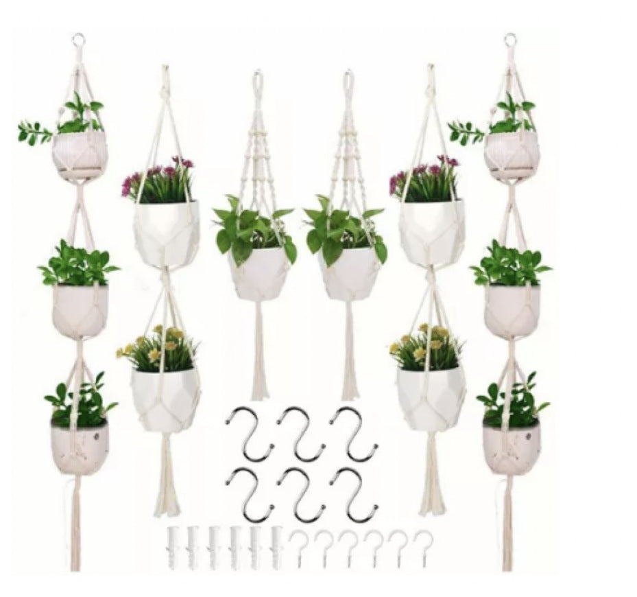 Macrame Plant Hanger Natural Wood Brick Red | High & Bury