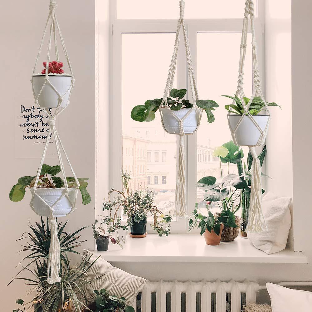 Macrame Plant Hanger Natural Wood Brick Red | High & Bury