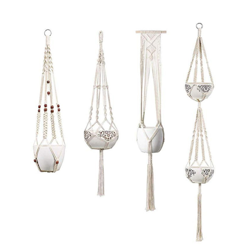 Macrame Plant Hanger Natural Wood Brick Red | High & Bury