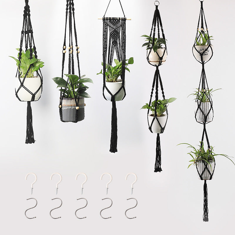 Macrame Plant Hanger Natural Wood Brick Red | High & Bury
