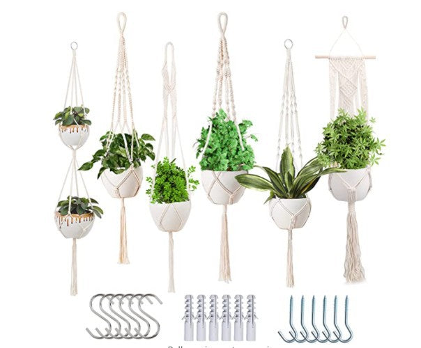 Macrame Plant Hanger Natural Wood Brick Red | High & Bury