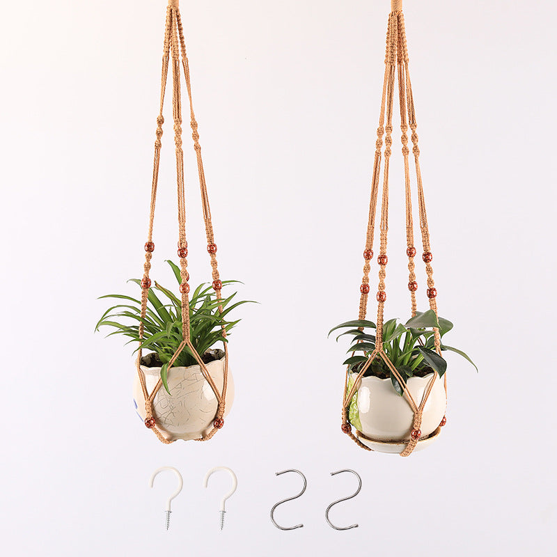 Macrame Plant Hanger Natural Wood Brick Red | High & Bury
