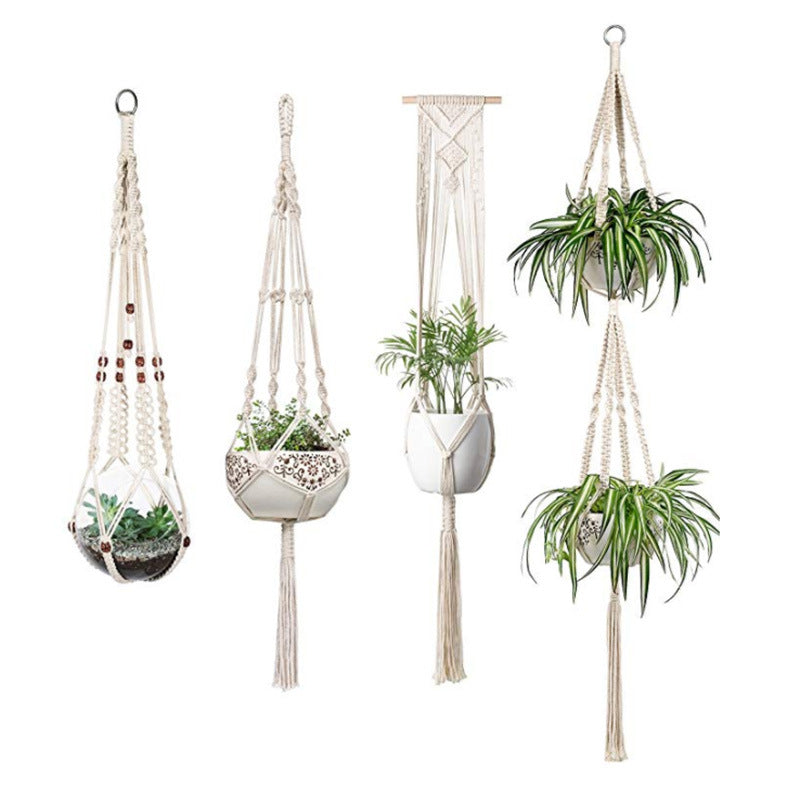 Macrame Plant Hanger Natural Wood Brick Red | High & Bury