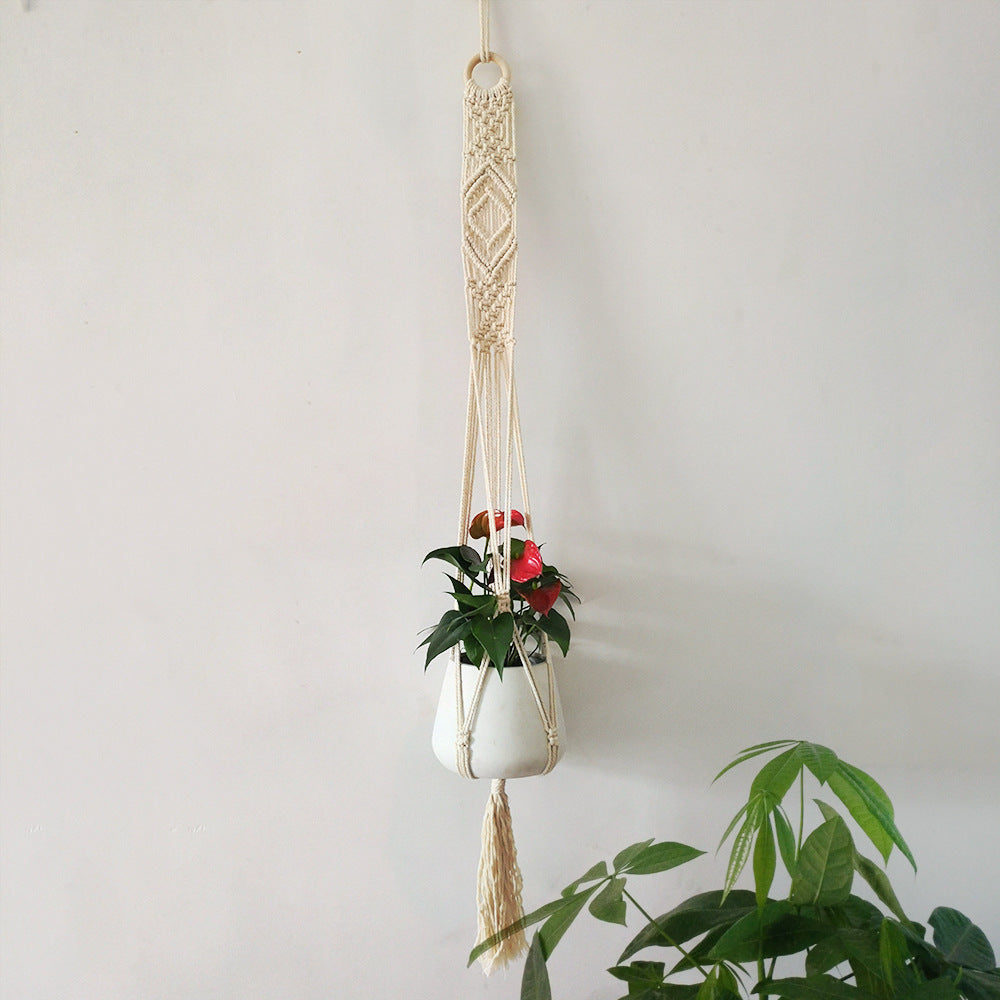 Macrame Plant Hanger with Decorative Tassels Blue | High & Bury