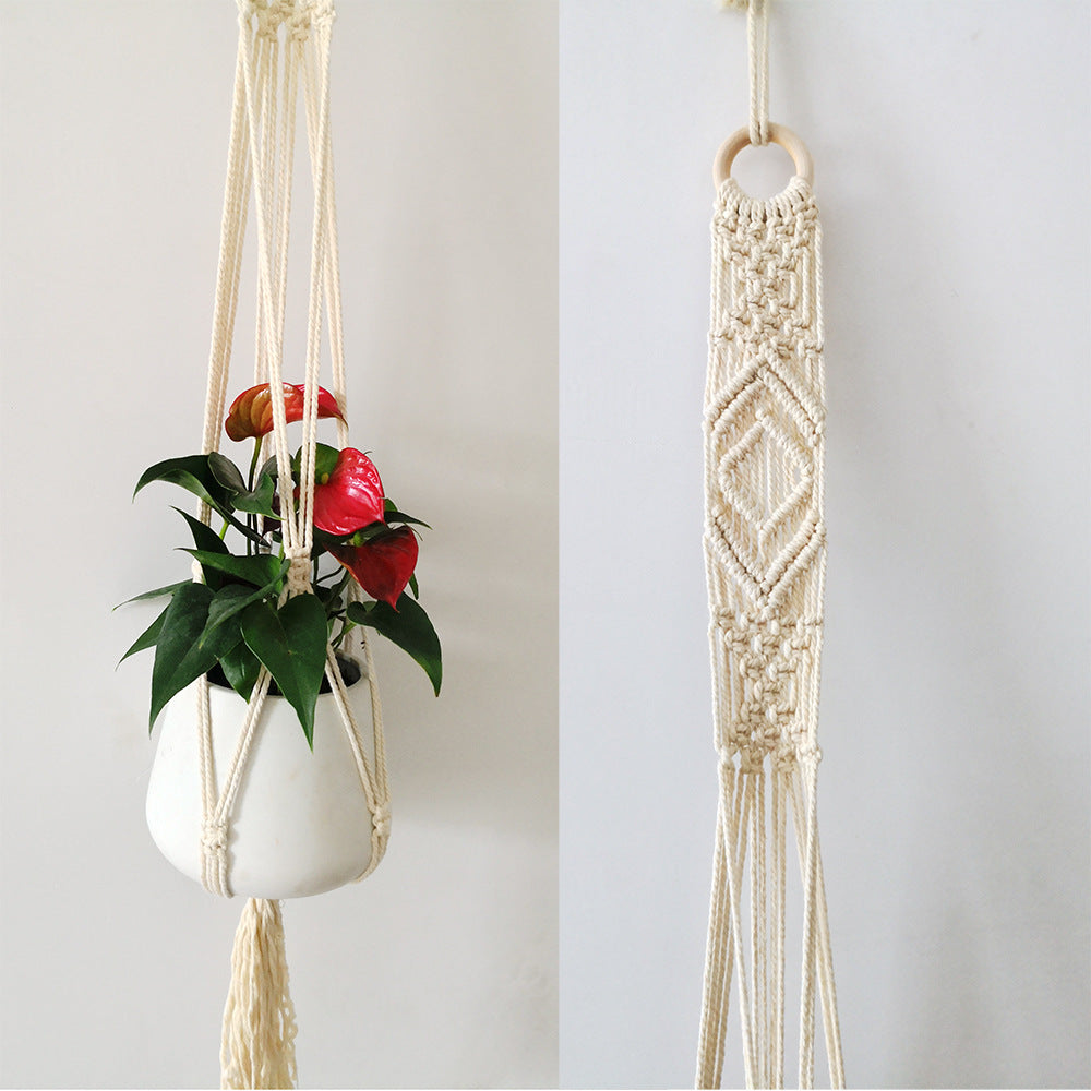 Macrame Plant Hanger with Decorative Tassels Blue | High & Bury