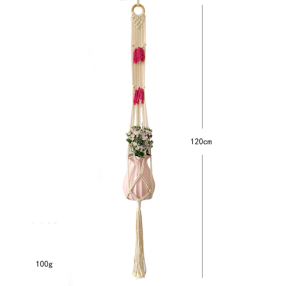 Macrame Plant Hanger with Decorative Tassels Blue | High & Bury