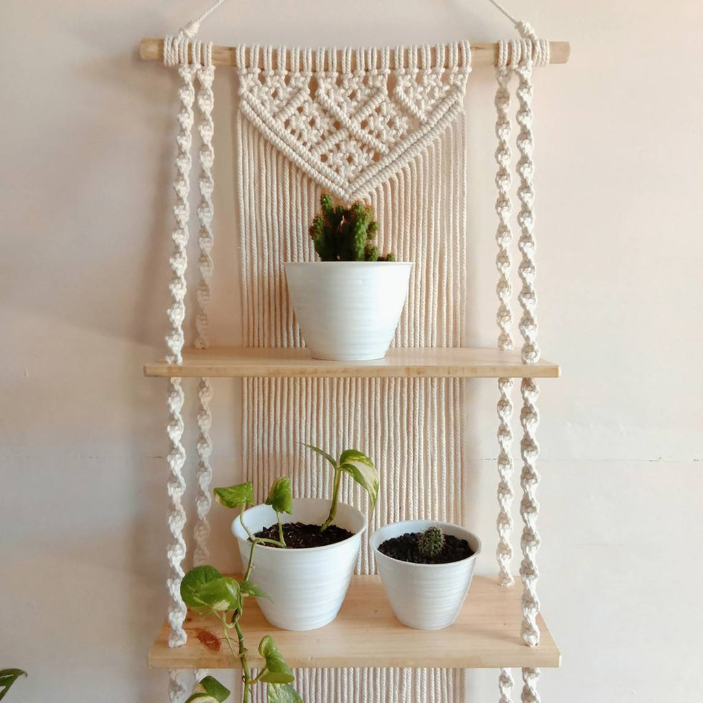 Macrame Plant Shelf with Decorative Hanging Design | High & Bury