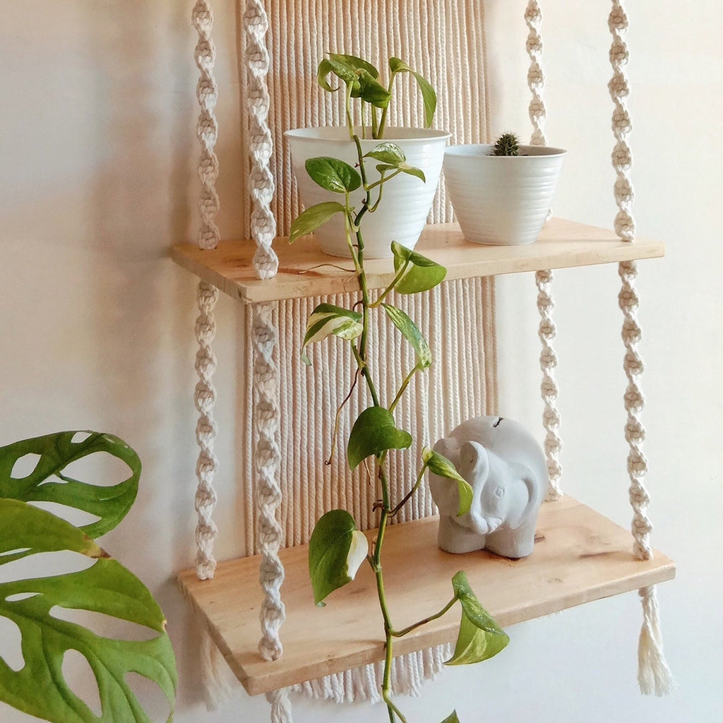 Macrame Plant Shelf with Decorative Hanging Design | High & Bury