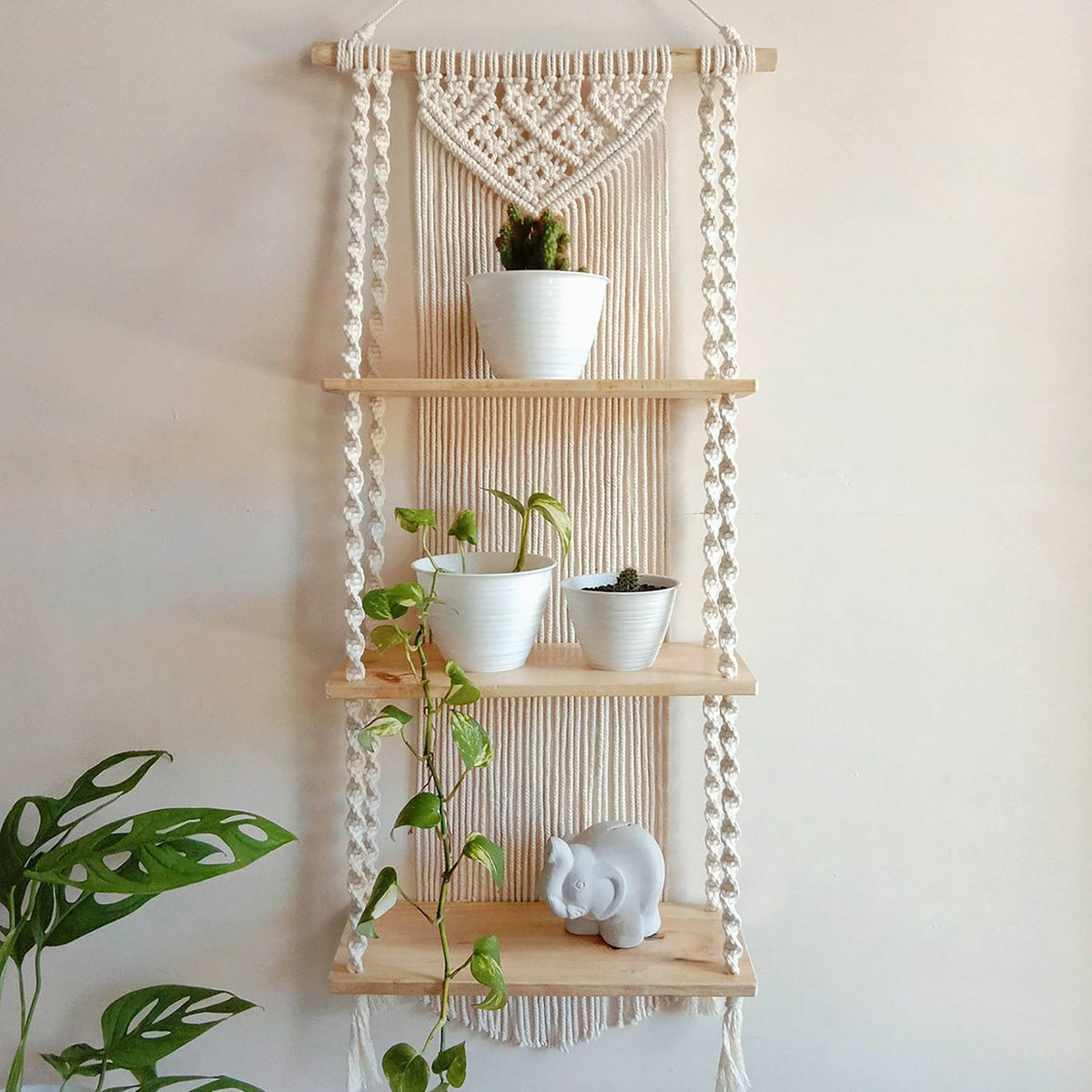 Macrame Plant Shelf with Decorative Hanging Design | High & Bury