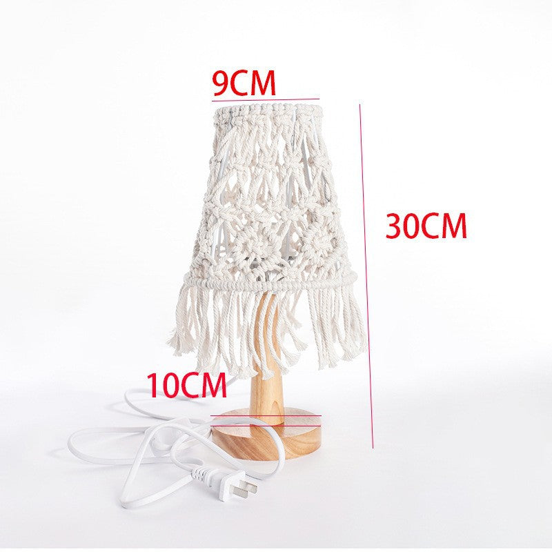 Macrame Table Lamp with Natural Wooden Base | High & Bury