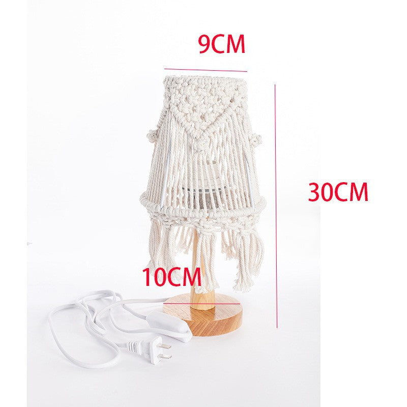 Macrame Table Lamp with Natural Wooden Base | High & Bury