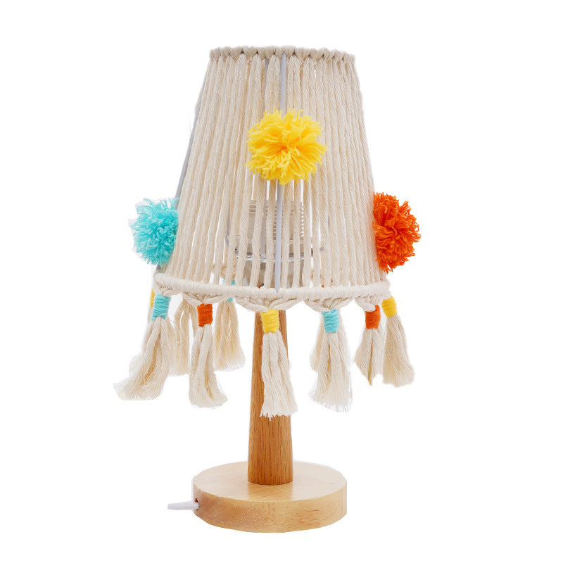 Macrame Table Lamp with Natural Wooden Base | High & Bury