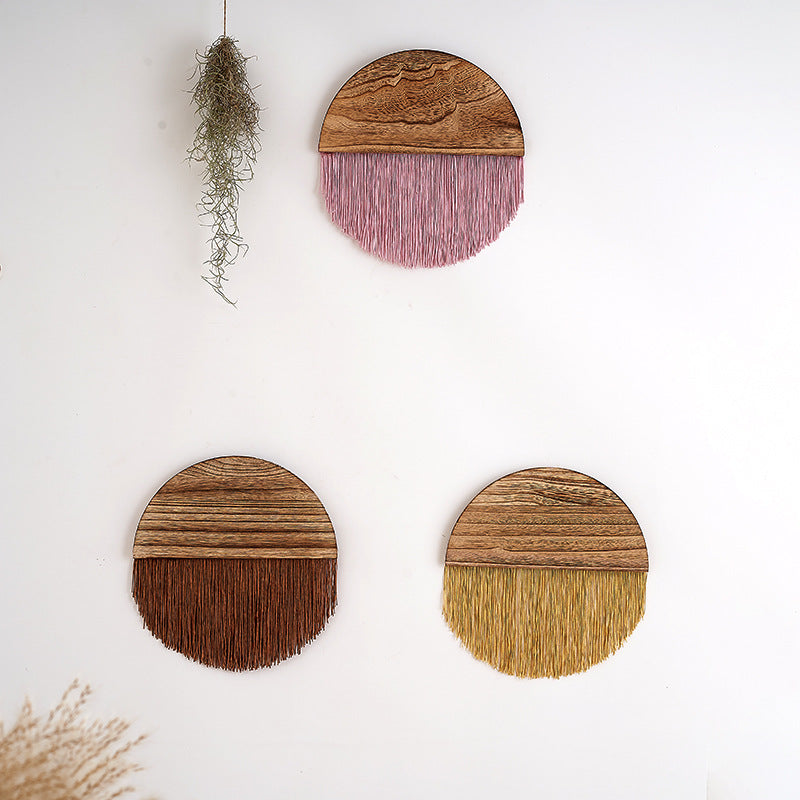 Macrame Wall Decor with Wooden Base | High & Bury
