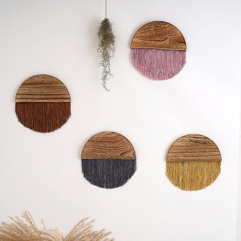 Macrame Wall Decor with Wooden Base | High & Bury