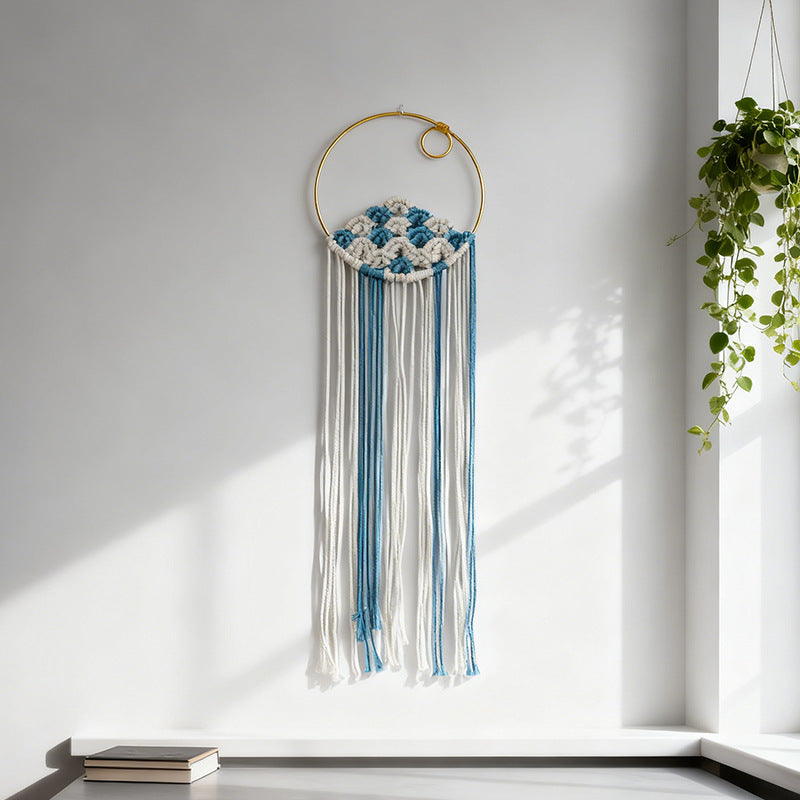 Macrame Wall Hanging Blue White | High & Bury