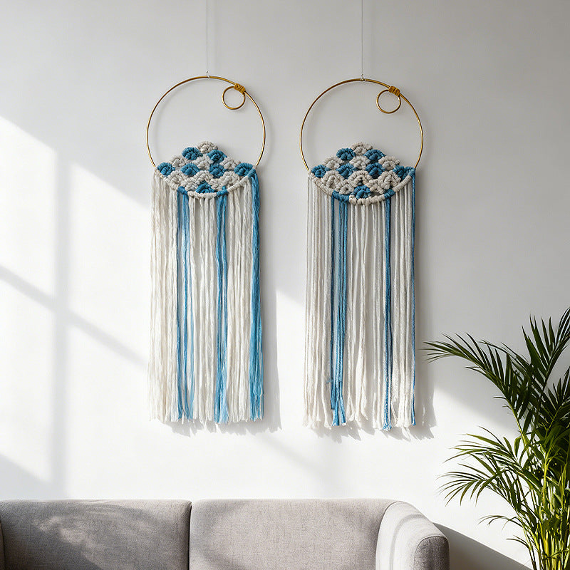 Macrame Wall Hanging Blue White | High & Bury